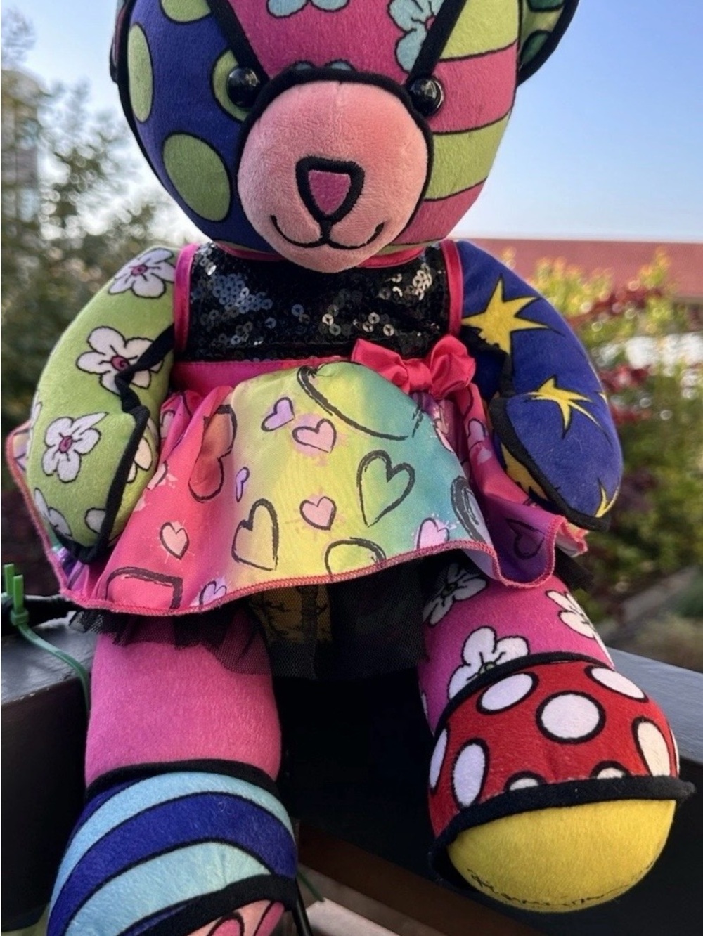 Build A Bear Romero Britto Pop Art Teddy Bear Plush + Matching Heart Dress Set